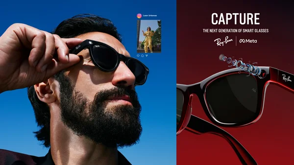 Vue rapprochée des lunettes connectées Ray-Ban | Meta, produit mis en avant dans l'écosystème Meta.