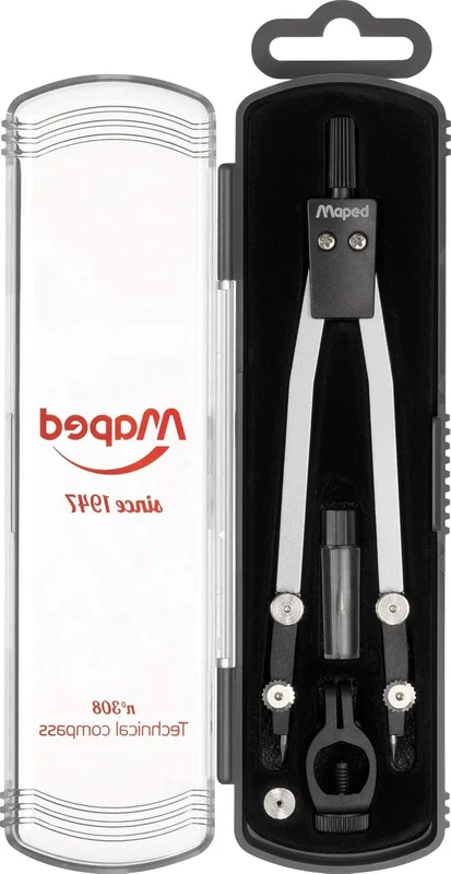 Maped - Compas Technique en Métal n°308 - Collection Since 1947 - Compas Balustre - Stabilité et Précision du Tracé - Etui mine de rechange 2mm