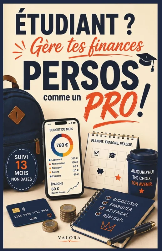 ÉTUDIANT, gère tes finances PERSOS comme un Pro: Un Guide mensuel simple pour apprendre à gérer ton budget, vivre bien, être à l’aise avec l’argent sans avoir reçu d’éducation financière.