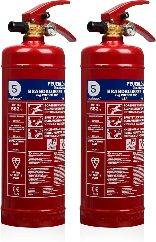 Smartwares Extincteur Poudre - 2 kg - pour Feux ABC - Adapté pour véhicules & domiciles - Support Inclus - FEX-15127 (Lot de 2)