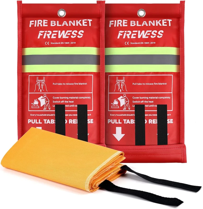 Set of 2 Fire Blankets, 100 x 100 cm, Fireproof Blanket for Home Security, Fireproof Protection and Silica Thermal Insulation