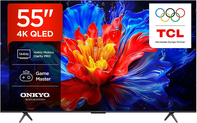 TCL 55P8K QLED 4K HDR UHD Smart Google TV (Dolby Vision & Atmos, 144Hz Motion Clarity Pro, FreeSync, Onkyo 2.1, Voice Control, Google Assistant, Google Cast Compatible) [Energy Class E]