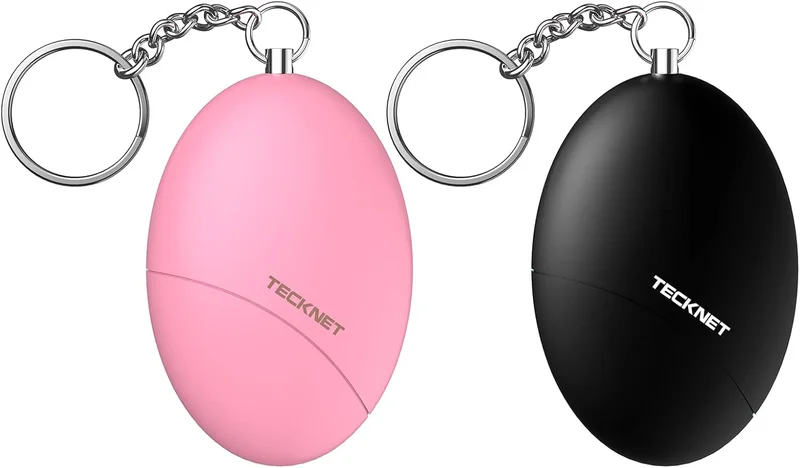 TECKNET Alarme Personnelle [Pack de 2], Alarme à décibels élevés de 140 DB, l'outil Parfait de Self Defense, Petit et Portable，adaptée aux Femmes/Enfants/Personnes âgées(Noir+Rose)