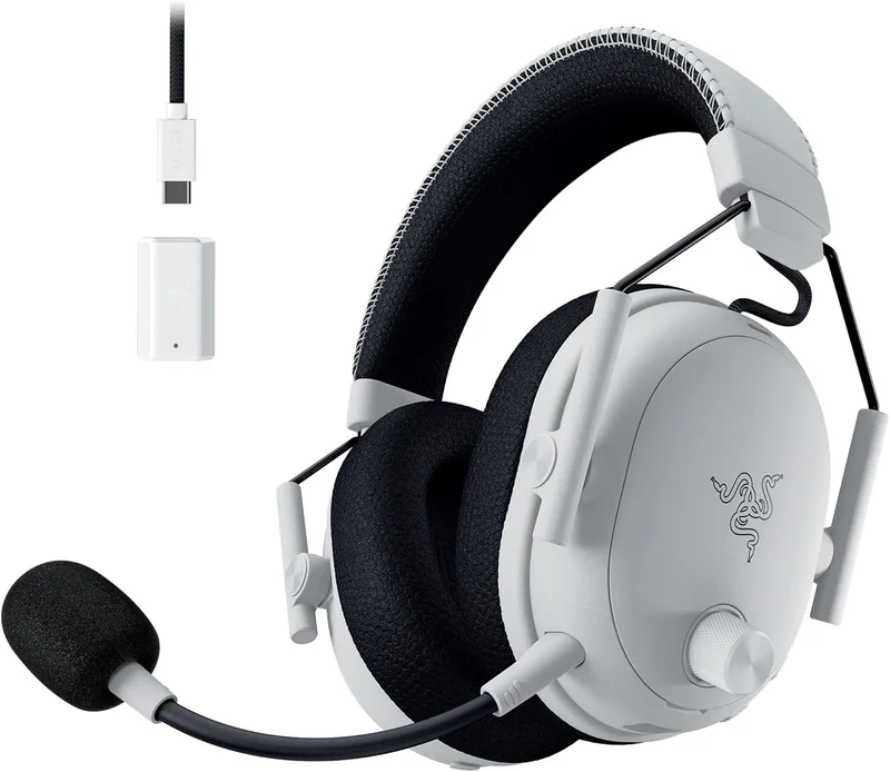 Razer BlackShark V3 Pro - Wireless ANC Headset for Esports - Active Cancellation - 50mm Speakers - Removable HyperClear Mic - Wireless 2.4GHz & Bluetooth - FPS - PC/Mac | White