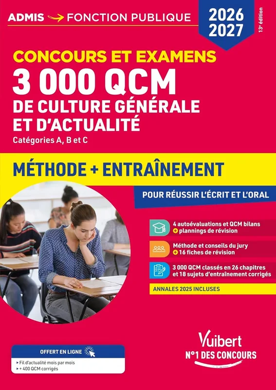3000 QCM de culture générale et d'actualité - Méthode et entraînement - Concours 2026-2027: Catégories A, B et C      Broché – Grand livre, 22 janvier 2026
