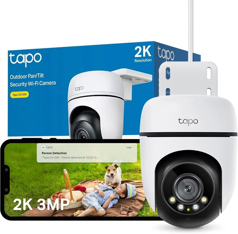 Tapo C510W 2K 360° Outdoor WiFi Surveillance Camera, Color Night Vision, Person Detection and Motion Tracking, IP65 Waterproof, Audible Alarm Customizable