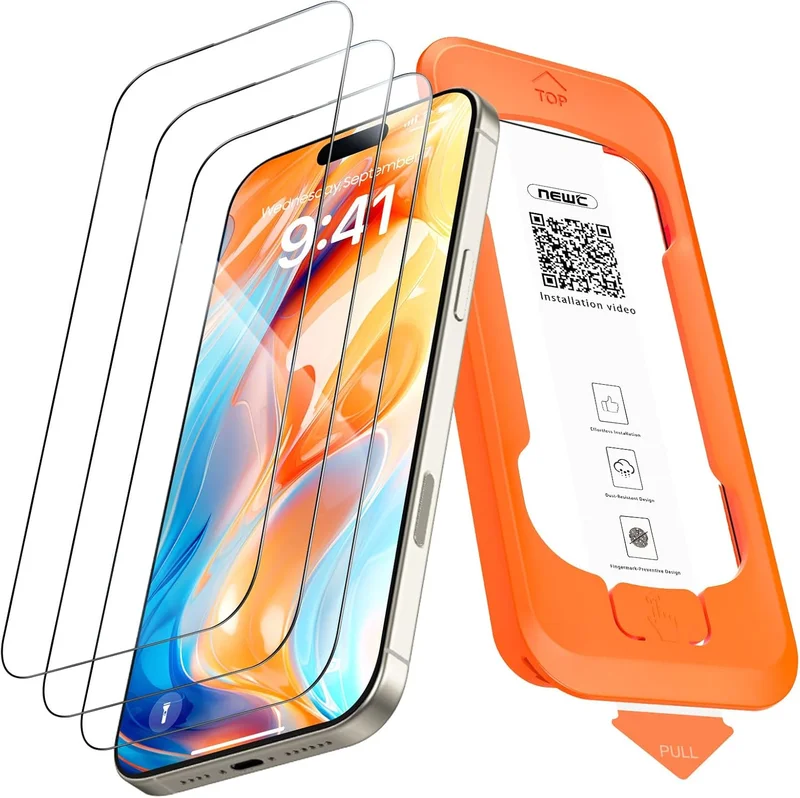 NEW'C Pack of 3 Tempered Glass Screen Protector for iPhone 16 Pro Max (6.9 Inches) Full Coverage - Ultra Resistant - Effective Against Scratches