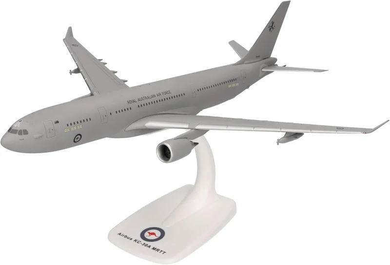 Herpa Snap-Fit Raaf Airbus A330 MRTT/KC-30A Voyager Airplane, No. 33 SQN, Raaf Amberley - A39-006 Rosewood, 1:200 Scale, Collectible, Model with Base, Plastic
