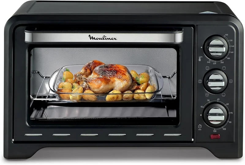 Moulinex Electric oven 19 L, Compact, rotating heat, 6 cooking modes, Adjustable thermostat up to 240 °C, Timer 120 min, Reversible grill, French fries drier, Optimo black OX444810