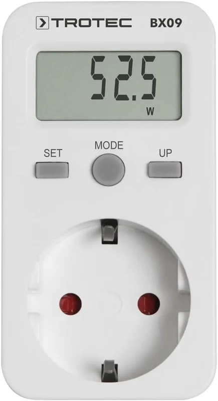 TROTEC Energy cost meter BX 09 | Wattmeter with plug type F | Display in W, price or price/kwH | Power strip connection possible | Energy consumption measurement