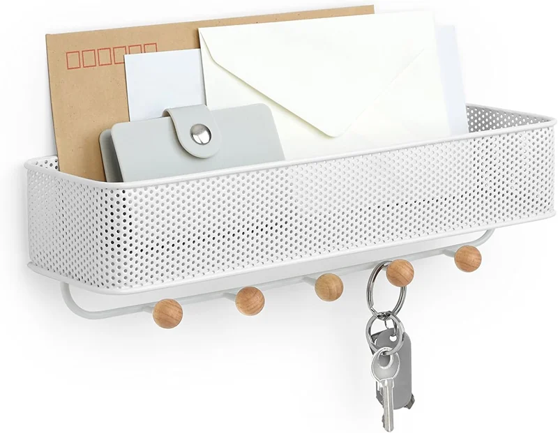 Umbra Estique Key Board with Mail Holder Multi-Function Wall Organizer with 5 Hooks, White