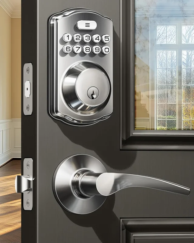 Veise Keyless Entry Door Lock with 2 Lever Handles - Electronic Keypad Deadbolt, Auto Lock, Smart Code Digital Door Lock Easy to Install