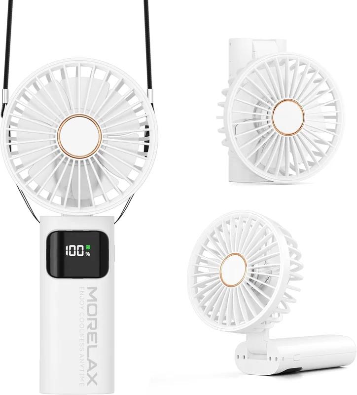 Handheld Fan, Mini Portable Fan, 5200mAh Rechargeable, Small Pocket Fans with 6 Speed, 180° Foldable USB Fan for Home, Office, School, Outdoor, White