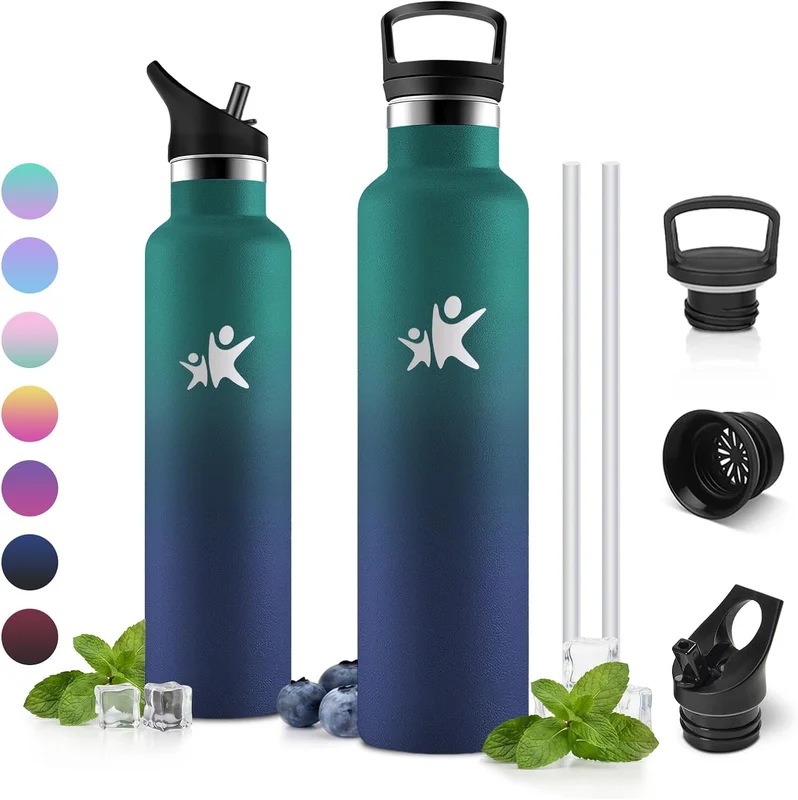 Insulated Water Bottle, 1 L, Stainless Steel Bottle, Stainless Steel Water Bottle with Straw, BPA Free for Adults, School, Outdoor, Camping