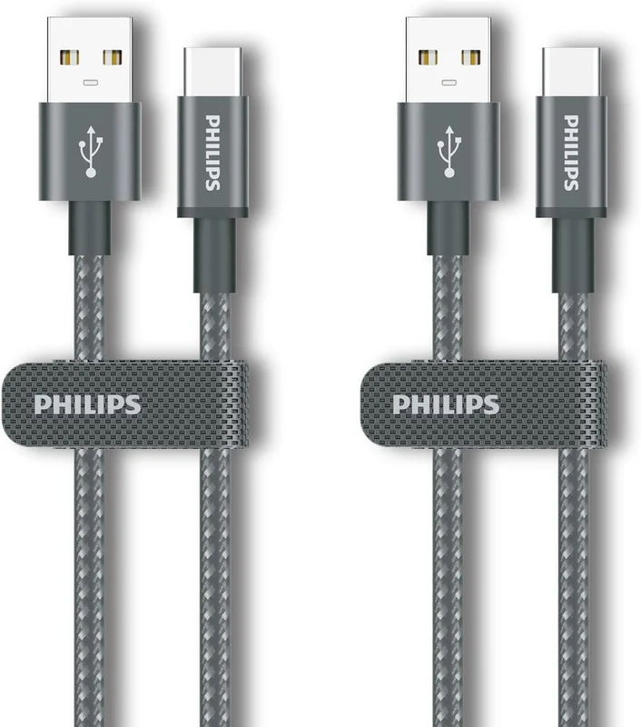 Philips USB-C Cable, DLC5030AA 3.3ft (2 Pack), 18W Fast Charging, PET Resistant Braided Cord, 480Mbps Data Transfer, Type C Charger for Android, CarPlay, Android Auto