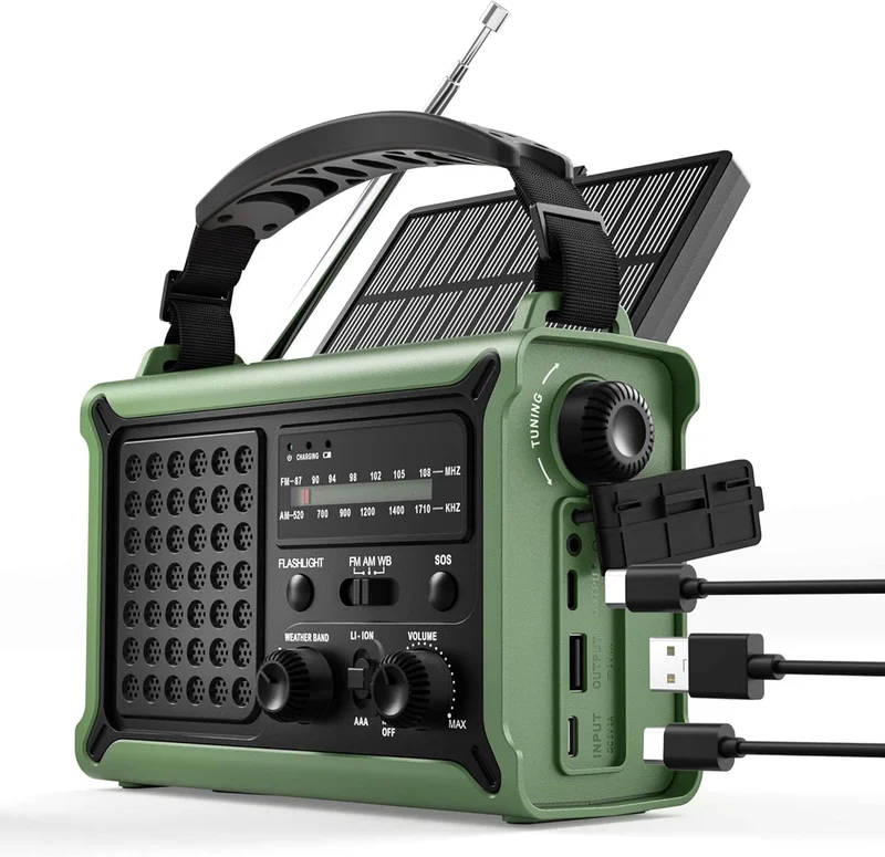 Radio météo d'urgence, certifiée NOAA, radio solaire à manivelle, équipement de survie à piles 12 000 mAh avec lampe de poche LED, lampe de lecture et alarme SOS, essentiel pour les pannes de courant