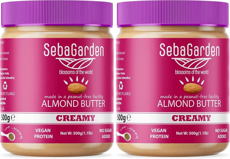Seba Garden Pâte d'amandes - pure crème naturelle lisse de noisettes californiennes, 100% amandes, sans sucre ajouté, Paleo, compatible céto (500 g) (Lot de 2)
