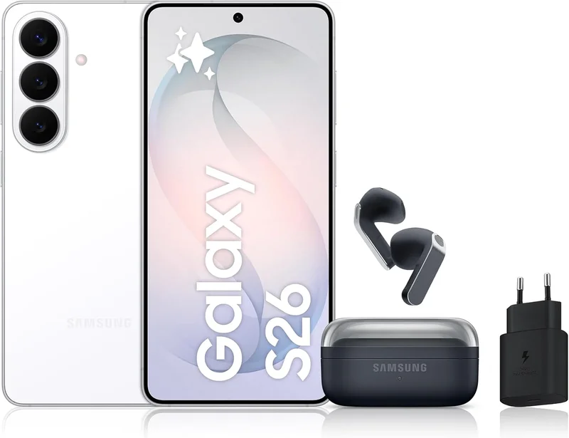 Samsung Galaxy S26, avec Galaxy AI, 512 Go, Blanc Galaxy Buds4, Noir, Chargeurs secteurs Rapides 25W Inclus, Version FR