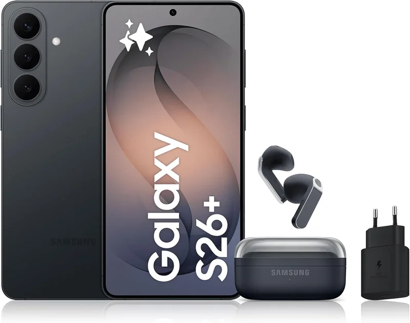Samsung Galaxy S26+, with Galaxy AI, 256 GB, Black, and Samsung Galaxy Buds4, Black, 25W Fast Mains Chargers Included, FR Version