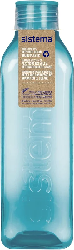 Sistema Square Water Bottle | 1 Litre | BPA Free Water Bottle | Leakproof Cap | Non Slip Edges | Blue Grey