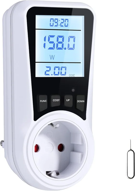 Vinabo Power Meter Power Meter with 7 Monitoring Modes | Backlit LCD Display, Energy Saving, Power Consumption Measurement