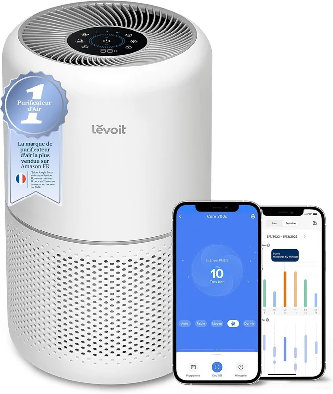 LEVOIT Purificateur d'Air HEPA Intelligent contre Allergie Pollen & Graminée, Purifier jusqu'à 50㎡, Surveille La Qualité de l'Air, Contrôle par App Alexa, 22dB Silencieux, Core 300S