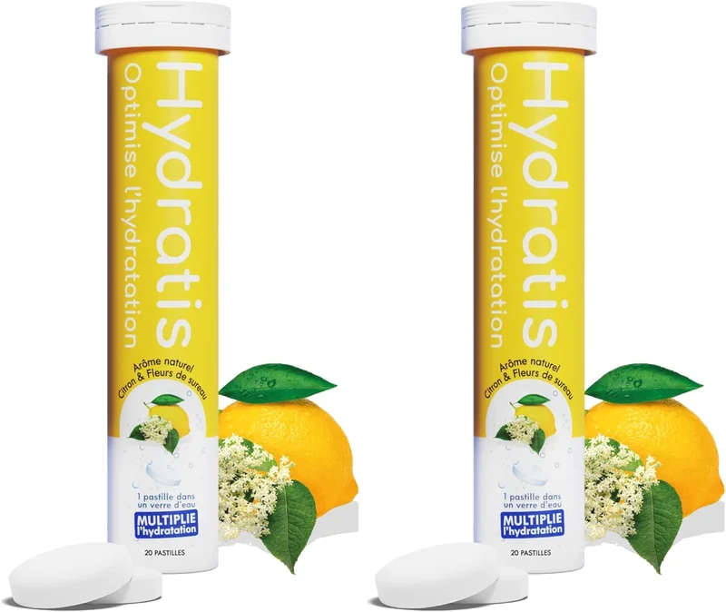 HYDRATIS - Pastilles Hydratation Electrolytes - Citron/Fleur de Sureau - Améliore l'Hydratation et Favorise l'Énergie - Formule Isotonique - Sport, Récupération, Bien-être - 1 tube (20 Pastilles)