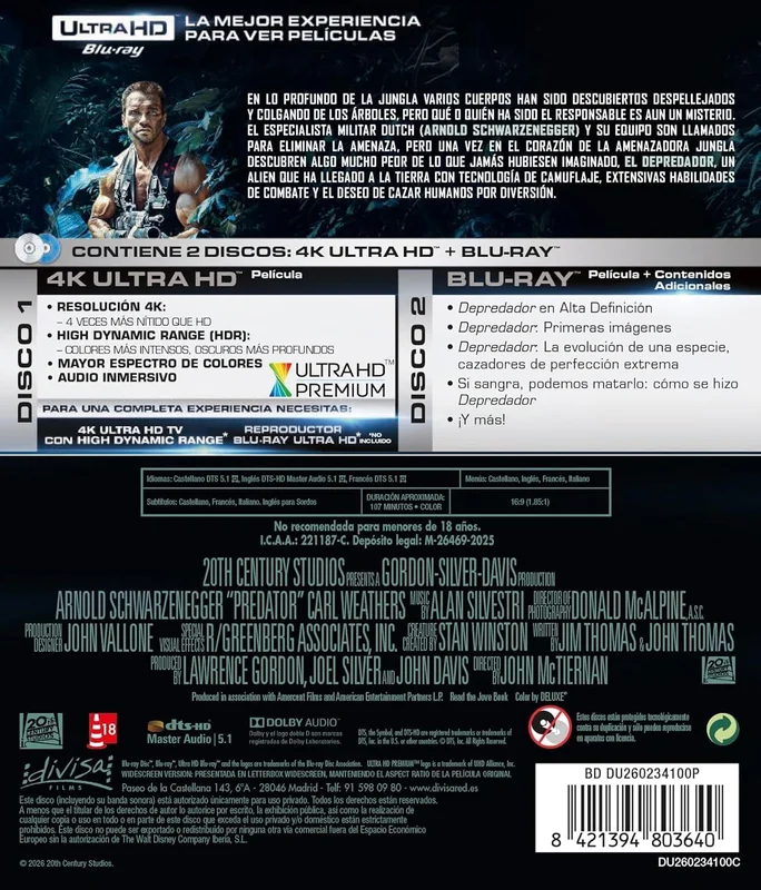 Predator / Le Prédateur (1987) 4K Ultra HD UHD + Blu Ray avec audio francais