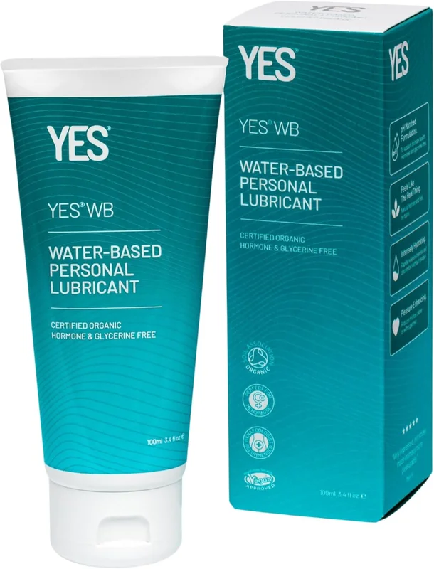 YES WB Lubrifiant Personnel à Base d'Eau | Lubrifiant à Base d'Eau Intensément Hydratant | Certifié Biologique | Sans Hormones ni Glycérine | pH Adapté (100ml)