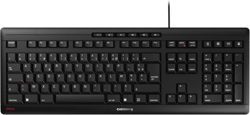 CHERRY Stream Keyboard, Wired Keyboard, French Layout (AZERTY), Silent Typing, Unique Typing Feeling, Flat Design, Black