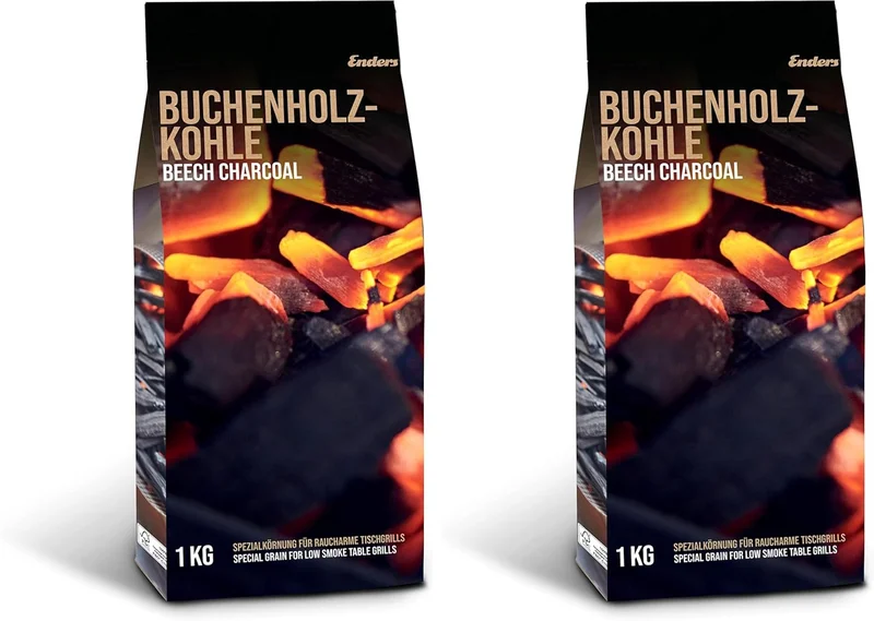 Enders Aurora 1383 Beech Charcoal for Table Barbecue - Smokeless - 1kg (Pack of 2)