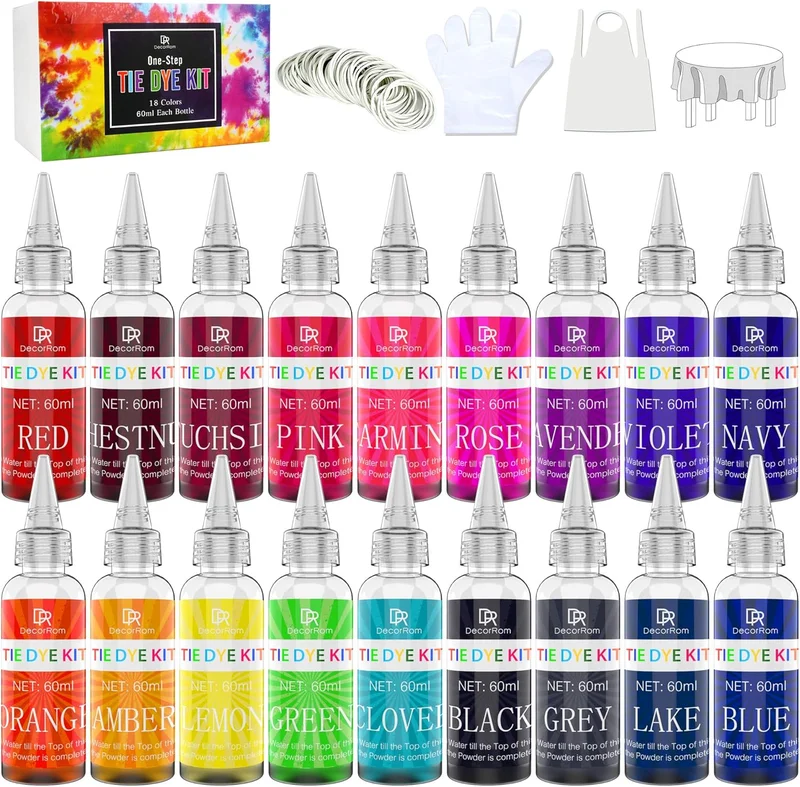 Tie Dye Kit 18 Couleurs - Peinture Teinture Textile de Tissu Vives pour Enfants et Adultes DIY Peinture de Vêtements - Poudres Graffiti Dye Permanent Tout-en-1 pour T-Shirts, Chemise, Fête, Hoodie