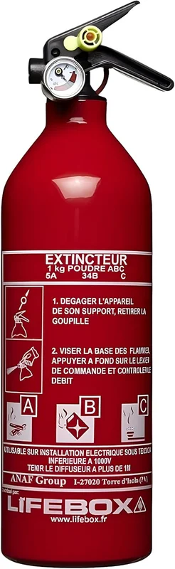 Extincteur 1kg a Poudre avec manomètre Auto Test- ext01 | Certifié CE 0029 & NF EN 3, Jet 4 mètres, Utilisation multiple, Garantie 5 ans