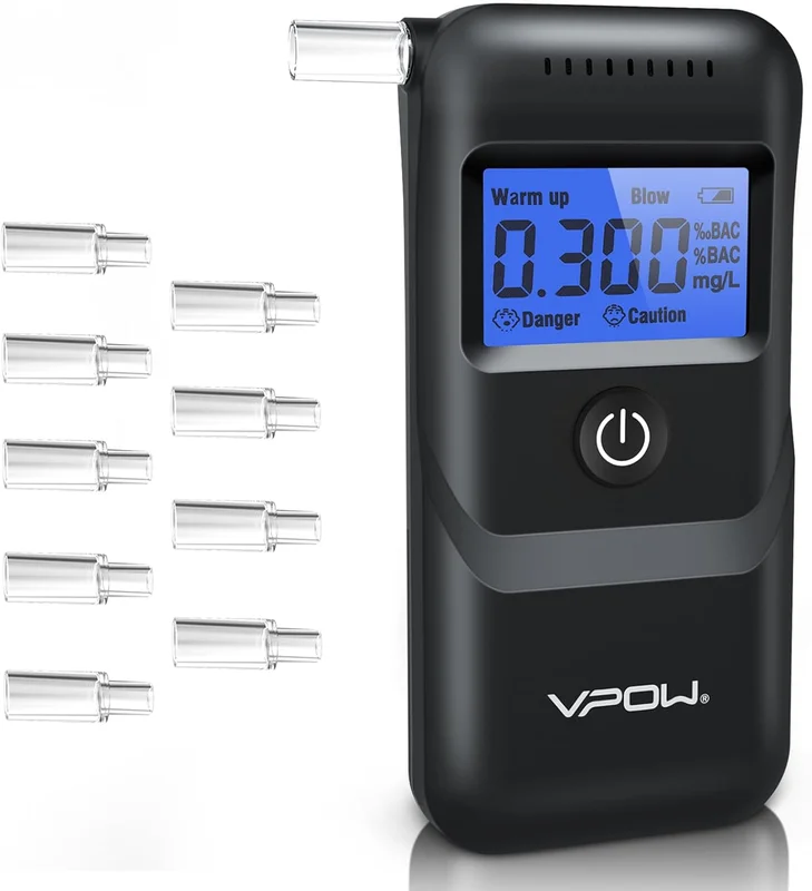VPOW Electronic Breathalyser with Blue LCD Digital Display, Precision Quality, Personal Electronic Breathalyzer for Home and Professional Use - Dark Black
