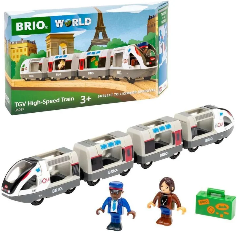 BRIO World 36087 TGV INOUI SNCF 37 cm Faithful to the True Train Toy for Wooden Train Circuit 2 Locomotives, 2 Wagons, 1 Character Boy or Girl from 3 Years