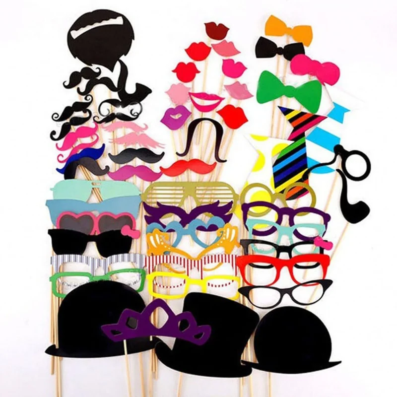 JZK 58 x Papier Photo Booth Props Moustache Mask Arc Lips Hat photomaton déguisements pour Mariage fête d'anniversaire noël Halloween Nouvel an et d'autres Occasions différentes