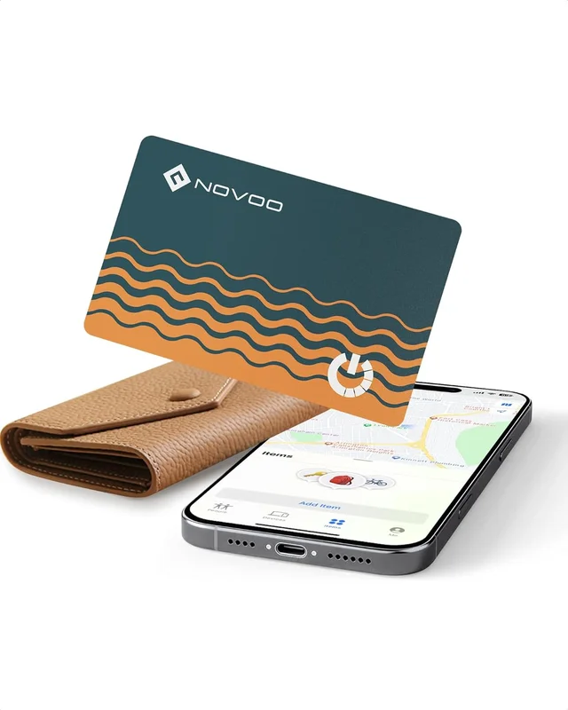 NOVOO Item Location Air Tag 1.6mm Slim 6 Years Plotter Card Compatible with App Locate (iOS Only), Bluetooth Tracker for Wallet, Luggage Tag, Passport