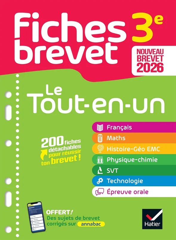 Fiches brevet - Le tout-en-un Brevet 2026 (toutes les matières): français, maths, histoire-géo EMC, SVT, physique-chimie, technologie, épreuve orale