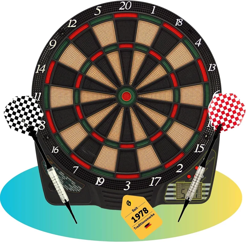 Ensemble de fléchettes Best Sporting Chester - Cible avec affichage LCD, 6 fléchettes électronique et pointes de rechange - Avec adaptateur secteur