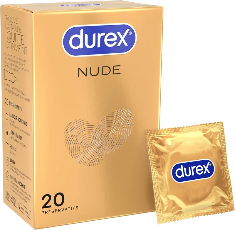 Durex Nude - 20 Préservatifs pour Homme - Ultra Fins - Taille Standard