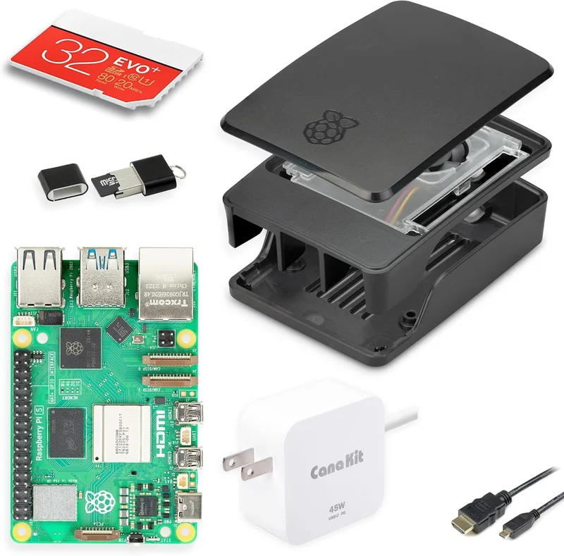 CanaKit Raspberry Pi 5 Essentials Starter Kit with Case Official Black (8GB RAM)