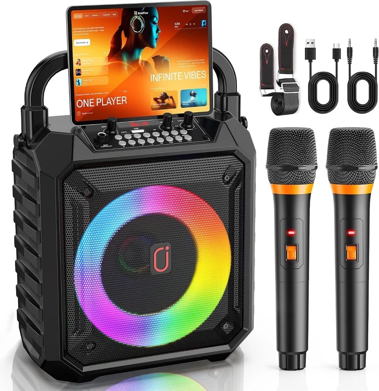 Machine à karaoké avec 2 microphones sans fil pour adultes, karaoké