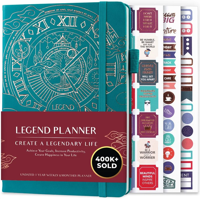 Legend Planner - Meilleur agenda hebdomadaire et calendrier mensuel pour augmenter la productivité, atteindre les objectifs et gérer le temps-maître - A5, non daté - Viride