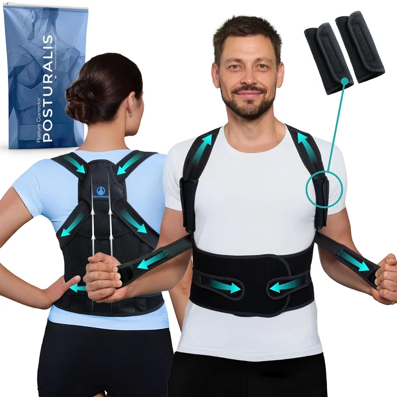 Posture Corrector – Back Belt/Lumbar and Back Straightener for Relieving Back and Shoulder Pain – Men/Women Adjustable Orthosis with 2 Shoulder Supports, (L)