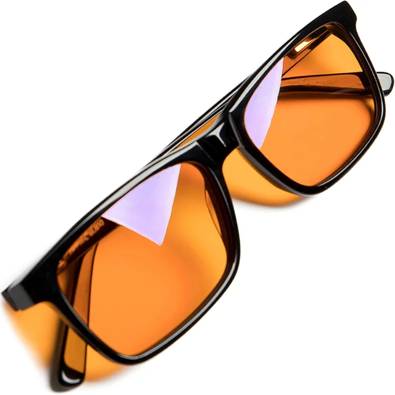 Anti-Blue Light Glasses for Sleeping – Amber Orange Anti-Glare Filter – Regular Square Frame (Black)