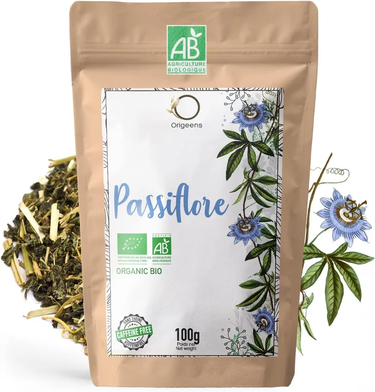ORIGEENS Organic Passiflore Tea 100 g, Origin France - Dried Passifor Leaves - Relaxing Herbal Tea Loose without Theine