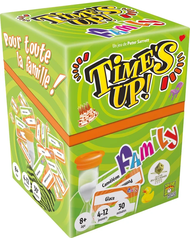 Asmodee - Time's UP! Family - Green Version - Team Game from 8 Years - Board Game for Children - Speed Game - Guess Cards - 4 to 12 Players - 30 Min - French - Repos Production