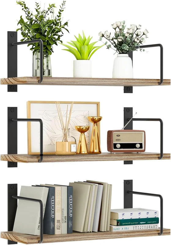 TRAYINDALY Etagere Murale Bois Lot de 3, Rustique Étagères Salle de Bain, Décoration et Rangement Tablettes Flottantes pour Salon, Cuisine, Chambre, Bureau (Couleur Naturelle)