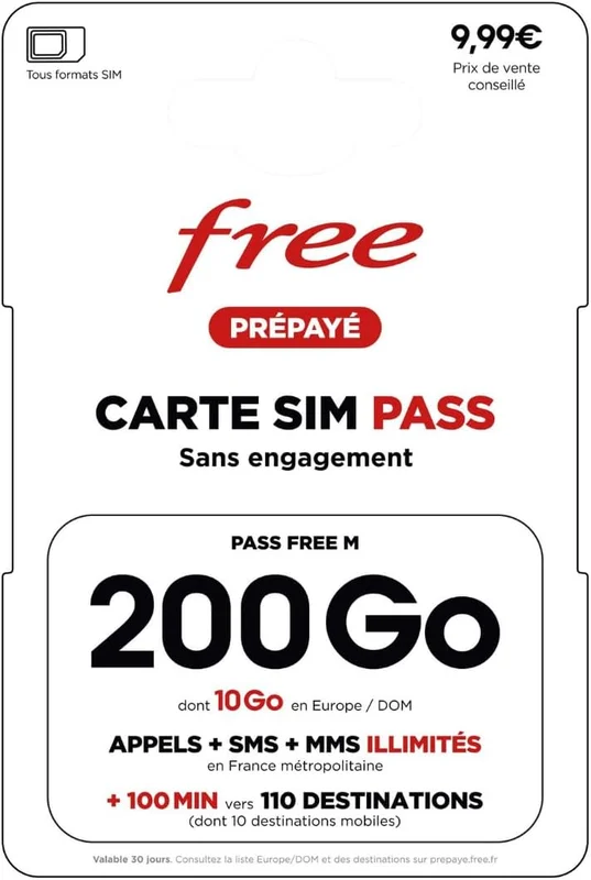 free Pass M SIM Card: 200 GB 5G Ultra-Data Package + Unlimited Calls/SMS & 10 GB from Europe - No Commitment Mobile Offer
