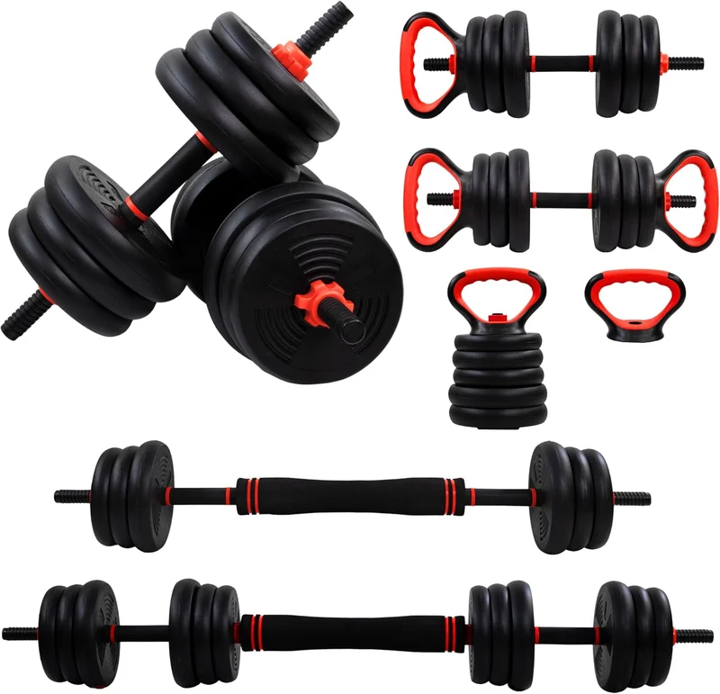 Mobiclinic®, Haltères Réglables 20 kg, 4 en 1, Ensemble de Poids, Haltères, Kettlebells et Support de Pompes, Barre de Connexion, Poignée Antidérapante, Mobimax, Gym à Domicile, Fitness